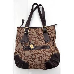 Authentic TOUS Kaos Monogram Bear Bag | Light Brown & Beige | Satchel Tote